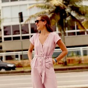 Madewell Pink linen belted jumpsuit